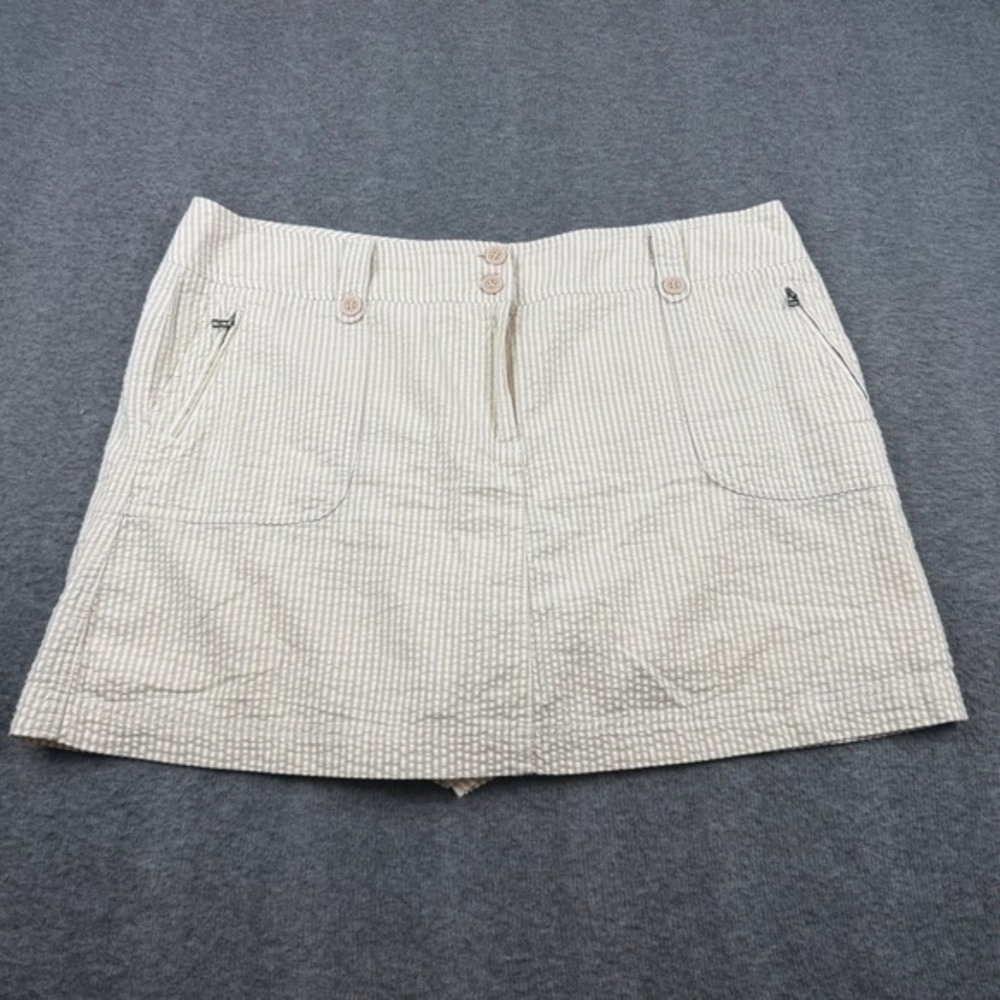 New York & Company Skort Women's 18 Tan Seersucker Striped Cotton Mini Skirt